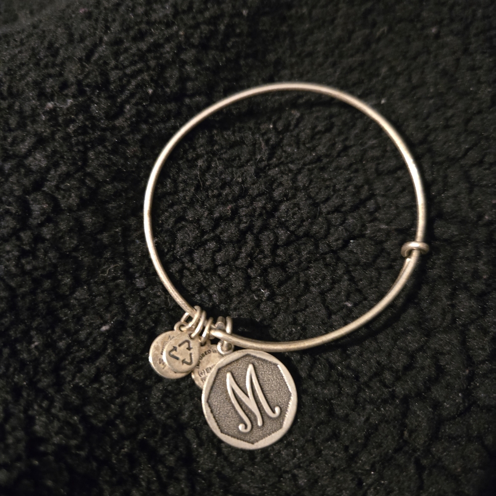 Alex and Ani Silver Initial M Charm Bangle Bracelet